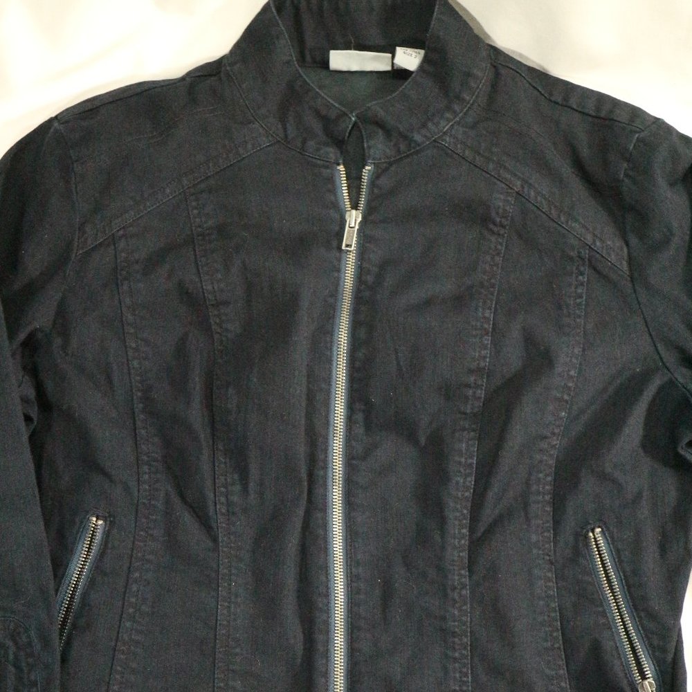 CHICOS Platinum Dark Denim Full Zip Jacket Sz 2 - Picture 3 of 11